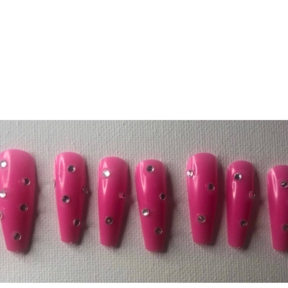 Pink rhinestone press on nail set + glue - Picture 2 of 2